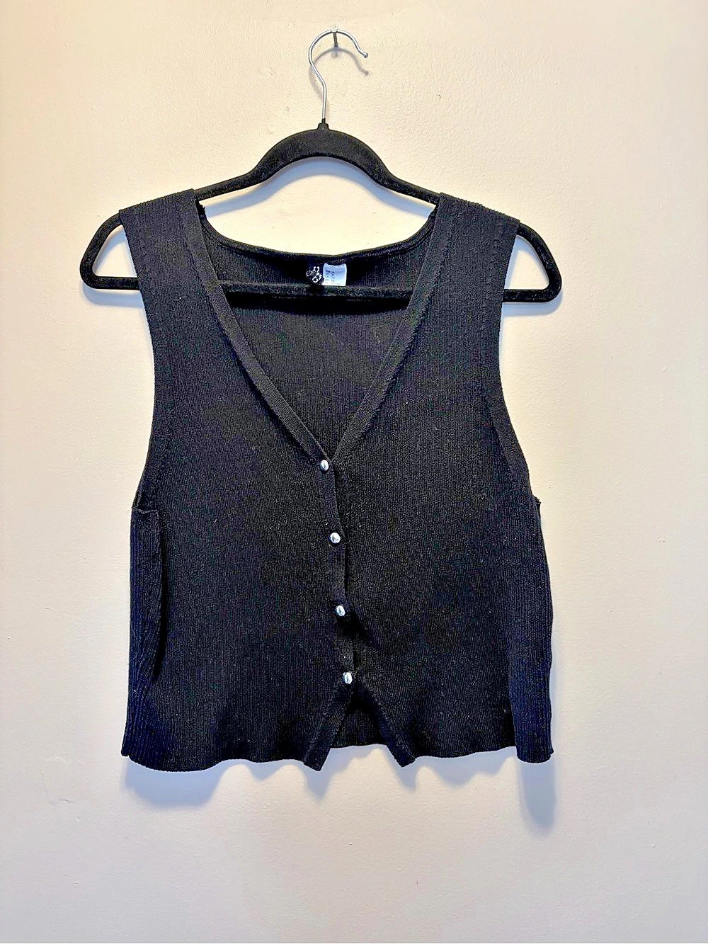 H&M Divided Ribbed Button-Front Sweater Vest Black Size XL